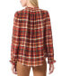 ფოტო #2 პროდუქტის Petite Ruffled-Neck Plaid-Print Top