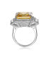 Sterling Silver with Rhodium Plated Yellow Asscher with Clear Emerald Cubic Zirconia Halo Three-Stone Ring