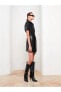 Фото #7 товара LCW Vision Düz Kısa Kollu Deri Görünümlü Kadın Gömlek Elbise