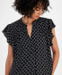 Women's Printed Split-Neck Flutter-Sleeve Top