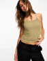 Mango ribbed vest top in beige