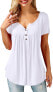 Фото #7 товара Amoretu Women's V-Neck Button Down Blouse, Solid Tunic Long Sleeve / Short Sleeve Tops