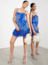 Фото #4 товара ASOS EDITION floral sequin and bead mini dress with faux feather hem in bright blue