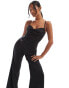 Jaded Rose Petite satin corset jumpsuit in black