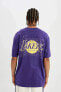 DeFactoFit NBA Los Angeles Lakers Boxy Fit Bisiklet Yaka Kısa Kollu Tişört