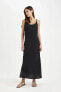 Straight Fit Yuvarlak Yaka Modal Askılı Siyah Maxi Elbise C8231ax24sm