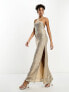 ASOS DESIGN halter lace up back maxi dress in allover sequin in gold