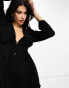 Фото #2 товара IIsla & Bird ruffle tie front tiered long sleeve maxi beach summer dress in black