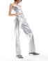 JJXX co-ord wide leg metallic trouser in silver