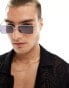 Фото #1 товара ASOS DESIGN rectangle sunglasses with temple detail in silver