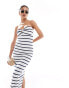 River Island knot bandeau midi dress in black and white stripe