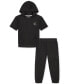 Toddler Boys Popcorn Knit Short-Sleeve Hoodie & Cargo Jogger Pants, 2 Piece Set