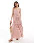 Фото #1 товара Miss Selfridge textured tiered maxi slip dress in soft pink