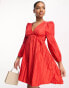 Фото #2 товара Urban Revivo long sleeve v neck crinkle mini dress in red
