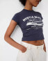 Bershka 'Myrtle Beach' graphic baby tee in navy BLAU, S - EU 36 - фото #1