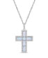 Фото #1 товара Macy's sterling Silver Halo Birthstone Style Created Opal and Created White Sapphire Fancy Cut Cross Pendant Necklace