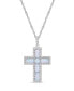 ფოტო #1 პროდუქტის Sterling Silver Halo Birthstone Style Lab Grown Opal and Lab Grown White Sapphire Fancy Cut Cross Pendant Necklace