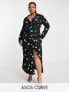 Фото #1 товара ASOS DESIGN Curve ruched front button up wrap shirt midi dress in black floral print