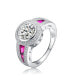 Фото #1 товара Sterling Silver White Gold Plated with Colorful stones on the Band and Round Cubic Zirconia Ring