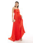 Mango one shoulder pleated maxi dress in red