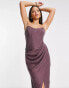 Фото #8 товара ASOS DESIGN Tall corset bandeau midi dress in washed fabric with drape detail skirt in wine