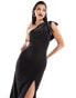 Фото #2 товара Vesper contrast satin bow thigh spilt maxi dress in black