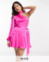 Forever New Petite tie neck one sleeve mini dress in pink satin