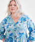 Фото #4 товара Plus Size Floral-Print Tiered Linen-Blend 3/4-Sleeve Dress, Created for Macy's