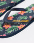 Jack & Jones floral logo flip flops in navy