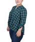 ფოტო #3 პროდუქტის Plus Size 3/4 Sleeve Mandarin Collar Blouse with Front Pleats