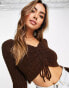 Фото #6 товара ASOS DESIGN knitted top in rib with ruched front in brown
