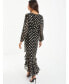 Women's Chiffon White & Gold Polka Dot Long Sleeve Midi Dress