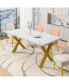 Фото #7 товара 70.87" Modern Square Dining Table With Printed Marble Tabletop+ X-Shaped Table Leg