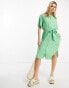 Monki tie waist midi shirt dress in green meadow