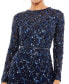 ფოტო #3 პროდუქტის Women's Embellished Illusion High Neck Long Sleeve A Line