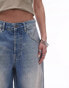 Фото #4 товара Topshop ruined cargo wide leg jeans in mid blue