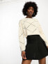 Noisy May pointelle wide neck jumper in cream