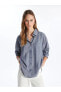 LCW Vision Çizgili Uzun Kollu Oversize Keten Karışımlı Kadın Gömlek Gömlek