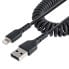Фото #1 товара StarTech.com 1m (3ft) USB to Lightning Cable - MFi Certified - Coiled iPhone Charger Cable - Black - Durable TPE Jacket Aramid Fiber - Heavy Duty Coil Lightning Cable - 1 m - Lightning - USB A - Male - Male - Black