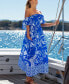 ფოტო #3 პროდუქტის Women's Blue Floral Off-Shoulder Maxi Beach Dress