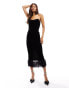 Фото #2 товара Jaded Rose velvet faux feather midaxi dress in black
