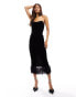 Jaded Rose velvet faux feather midaxi dress in black