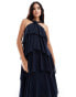 Vero Moda halterneck tiered maxi dress with corsage detail in navy blue Синий, XS - EU 34 - фото #4