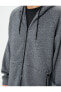 Oversize Fermuarlı Sweatshirt Kapşonlu Kırçıllı Cep Detaylı Şardonlu