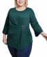 Plus Size 3/4 Sleeve Pleat-Waist Top