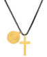 ფოტო #2 პროდუქტის Men's Black-Tone IP & 18k Gold-Plated Stainless Steel Cross and St. Benedict Religious 24" Pendant Necklace