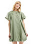 Фото #2 товара ASOS DESIGN puffed smock mini dress in dusky sage