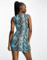 Naked Wardrobe racer neck mini dress in blue snake print