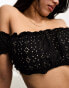 The Frolic mystic bardot off the shoulder frill broderie bikini top in black