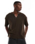 ASOS DESIGN oversized boxy waffle t-shirt with notch neck in dark brown